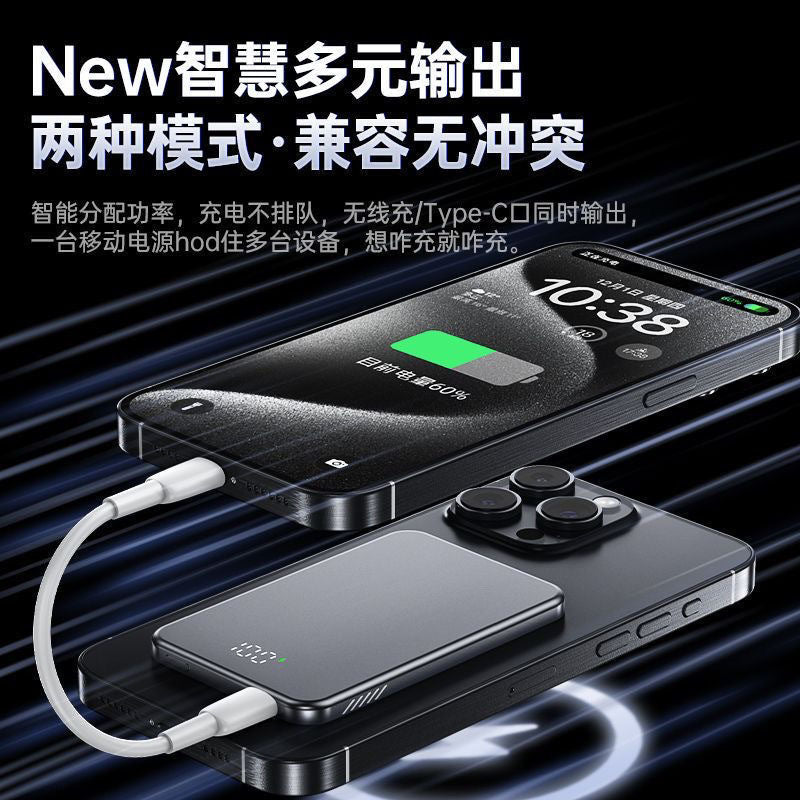 Suitable for Apple Magsafe Magnetic Wireless Power Bank Aluminum Alloy Fast Charging Portable Thin and Light Power Bank Customized