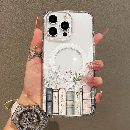 Soft Girl Magnetic Case for iPhone11/12/13/14/15/16/17/promax, Floral Bookshelf Lightweight, Drop-Proof, MagSafe Compatible | Perfect for Teen Girls