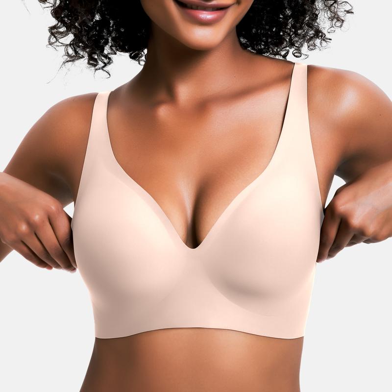 VRCOMFY Jelly Wireless Womens Comfortable Wireless Bras Push Up Bralettes Seamless Tshirts Bras Deep V Everyday Bras