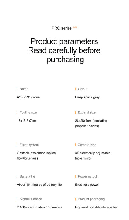 Cross-Border A23 PRO Drone HD Aerial Photography Quadcopter Brushless Obstacle Avoidance Remote Control Aircraft Export Toy