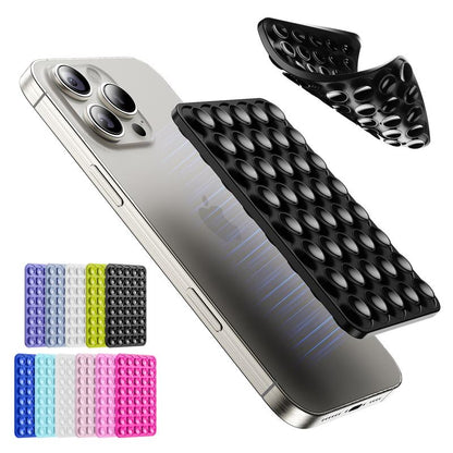 Suction Cup Phone Case Mount Double-Sided,Silicon Sticky Phone Stand for iPhone and Android, Hands-Free Strong Grip Holder for Selfies and Videos - Black