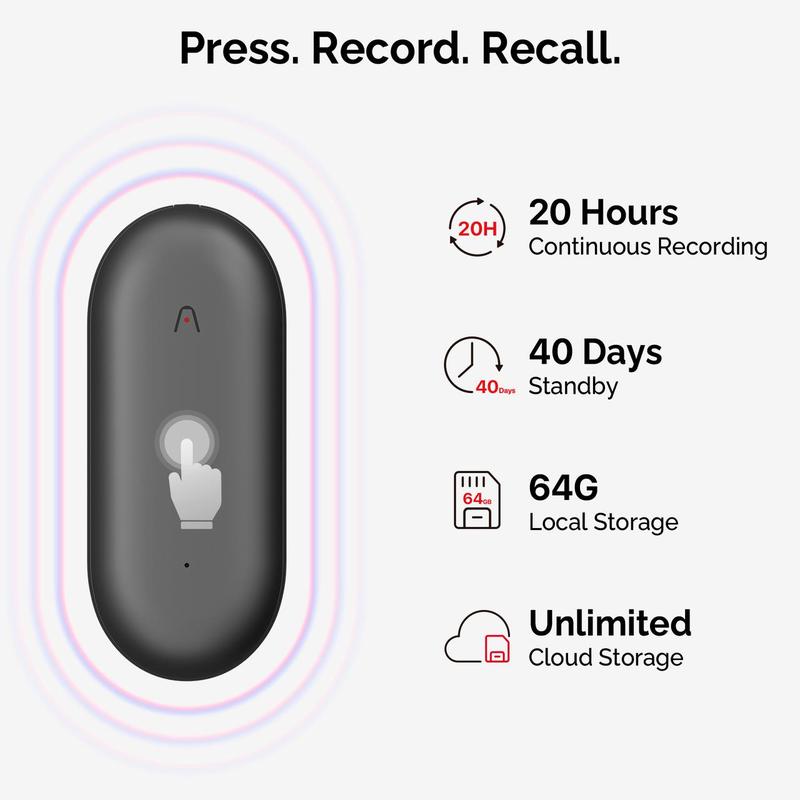 PLAUD NotePin Smart Voice Recorder, 64GB Memory, Supports 112 Languages, App Control, AI Transcribe & Summarize, Audio Recorder for Lectures & Meetings