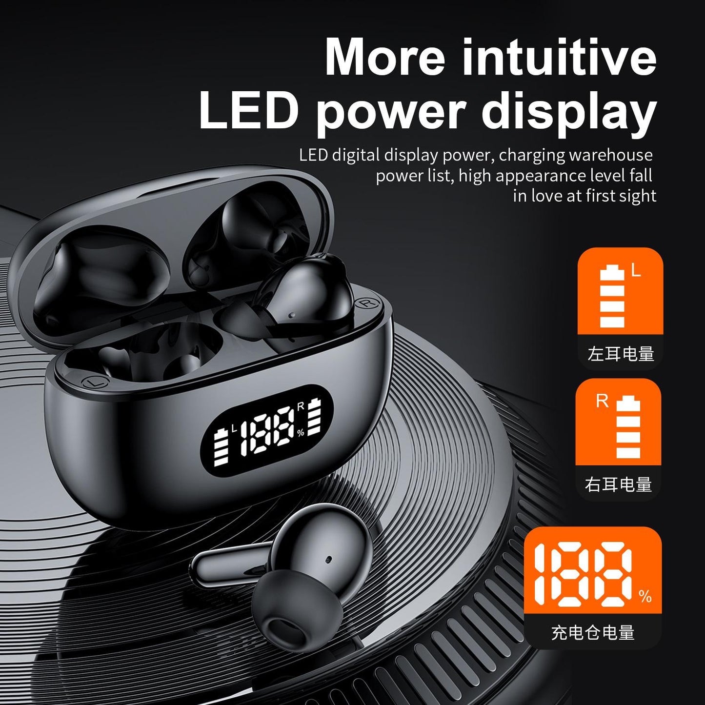 AI Cross-Border F05 Wireless Bluetooth Earphones for Phone Calls, LED Display, Deep Bass, Touch Control, Gaming Low Latency