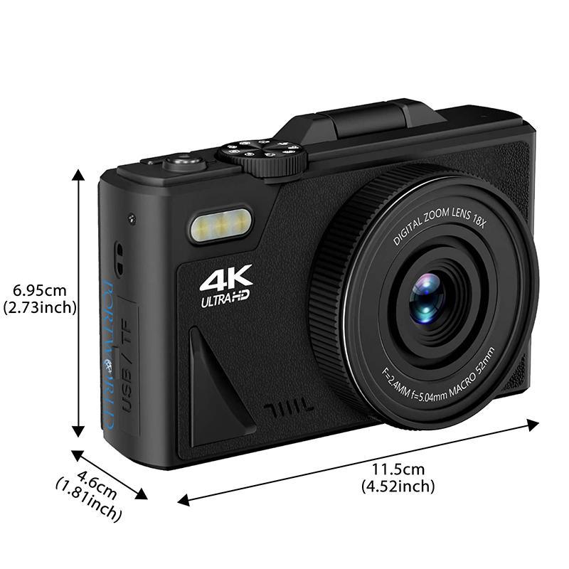 4K 64MP Digital Camera, 3.0 Inch 180° Flip Screen Vlogging Camera With LED Fill Light, 18X Digital Zoom Camera With Rechargeable Battery, 32GB TF Card