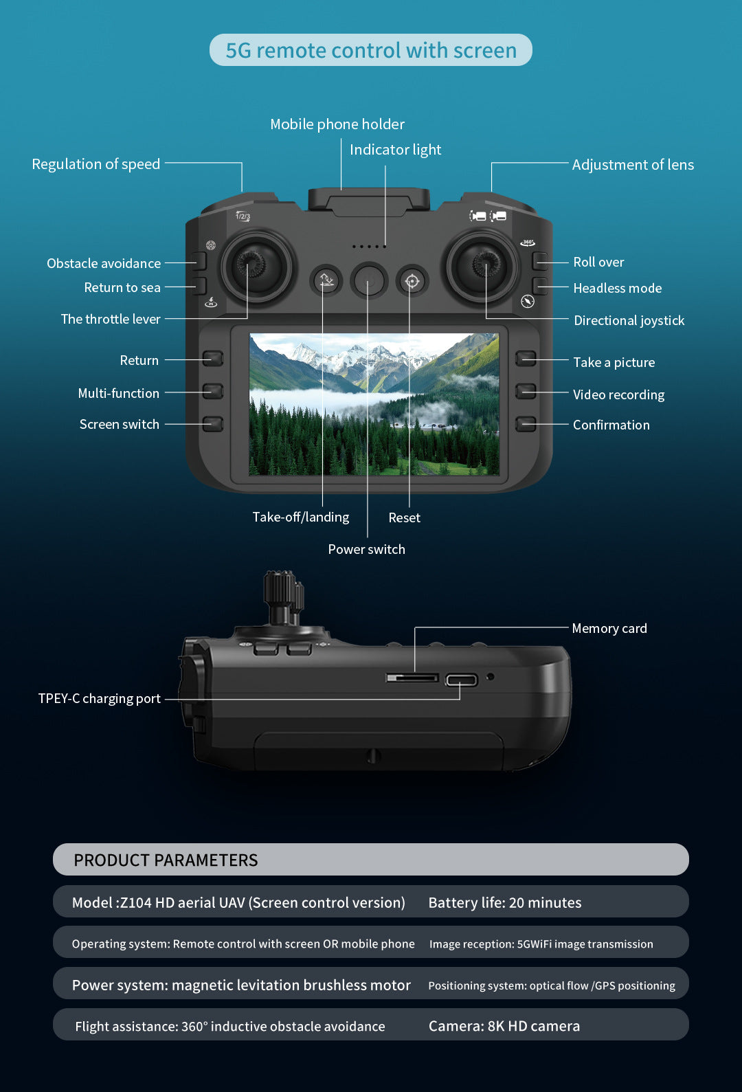 Cross-Border Z104Drone remote control with screen brushless motor HD aerial photography GPS Intelligent Positioning Remote Control Drone