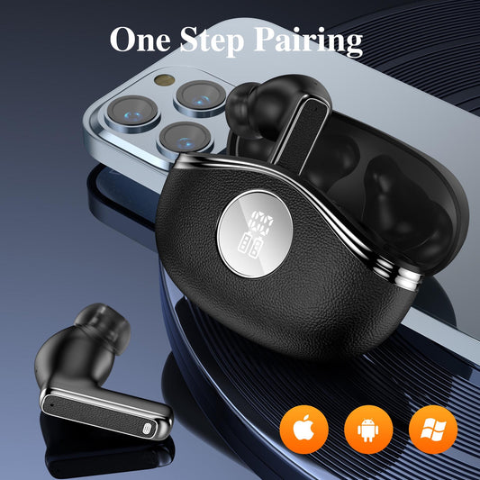 AI Voice Translation Bluetooth Earbuds Private Model Leather Lychee Texture Simultaneous Translation Bluetooth Earbuds Wireless TWS Earbuds