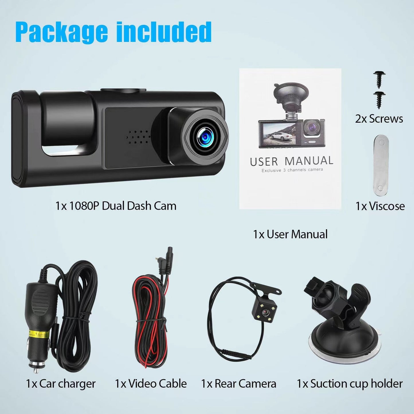 Cross-Border Dual-Lens HD Car Front and Rear Dual Recording Integrated Camera Wide-Angle Night Vision WIFI Driving Recorder