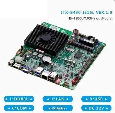 i5-4300u Mini-ITX Motherboard 4th Core Intel CPU IPC SBC Embedded Ultra-thin Mainboard with 6COM LAN DC-12V DDR3L 6USB LVDS EDP