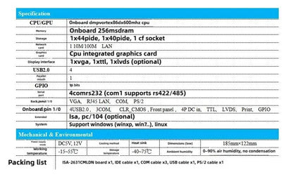 Vortex86DX  Original IPC Fanless ISA CPU Card Vortex86DX Half-Size CPU Card Industrial Mainboard Onboard CPU RAM
