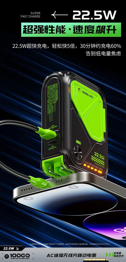 New power bank 5-in-1 magnetic wireless charger with built-in cable multifunctional AC Plug10000Ma Large Capacity