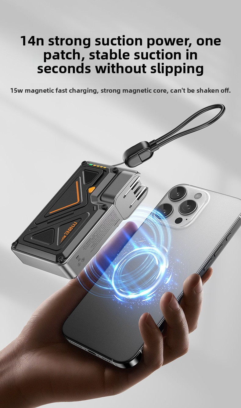 Power Bank AC Power Bank 35W Fast Charging with Built-in Cable Portable Power Supply Magnetic Wireless Charging Stand Multi-Function