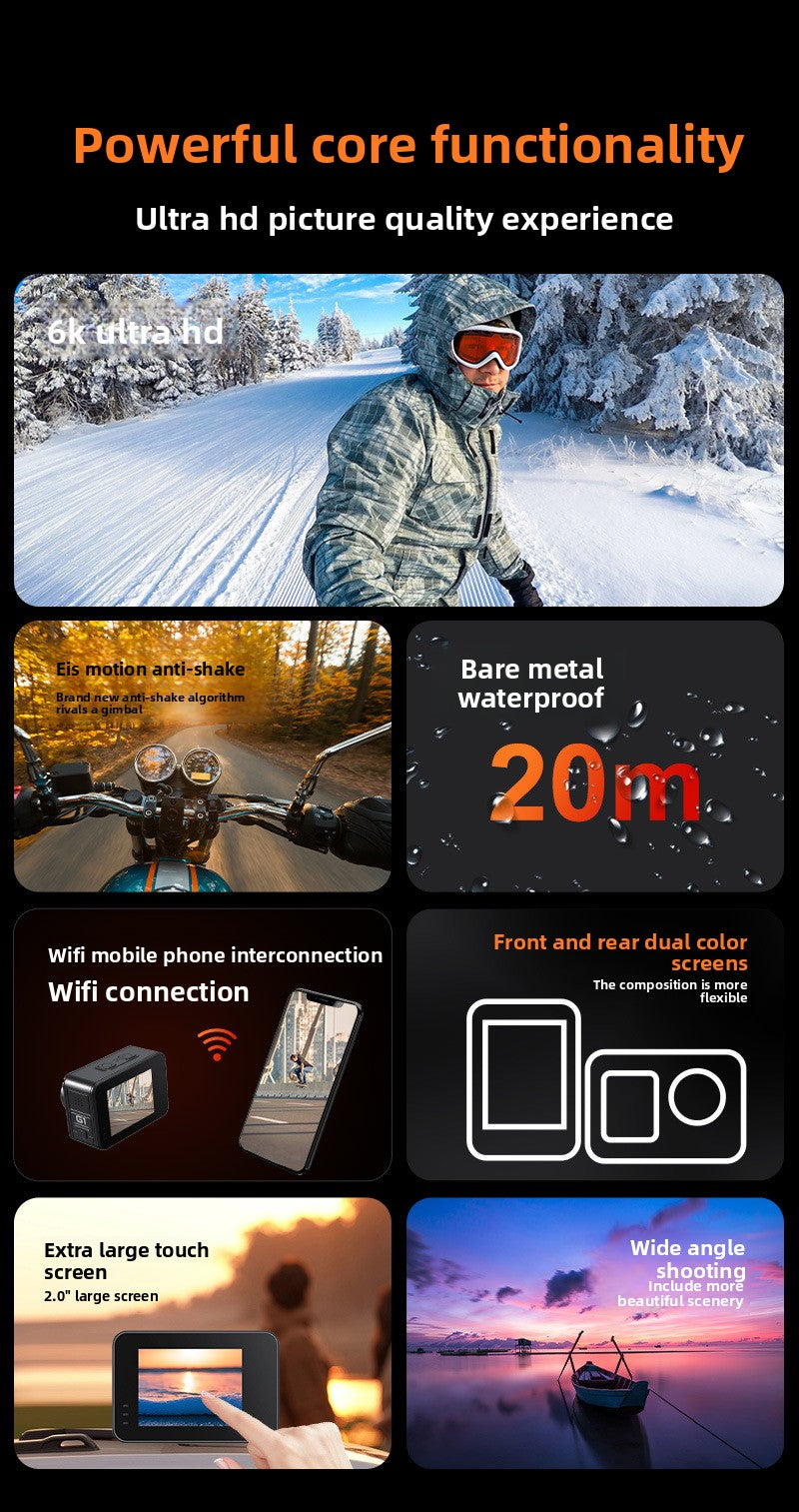 6K Sports Camera Anti-Shake Bare Camera Waterproof Outdoor Cycling Shooting Diving Fishing Sports Camera Cross-Border New Model