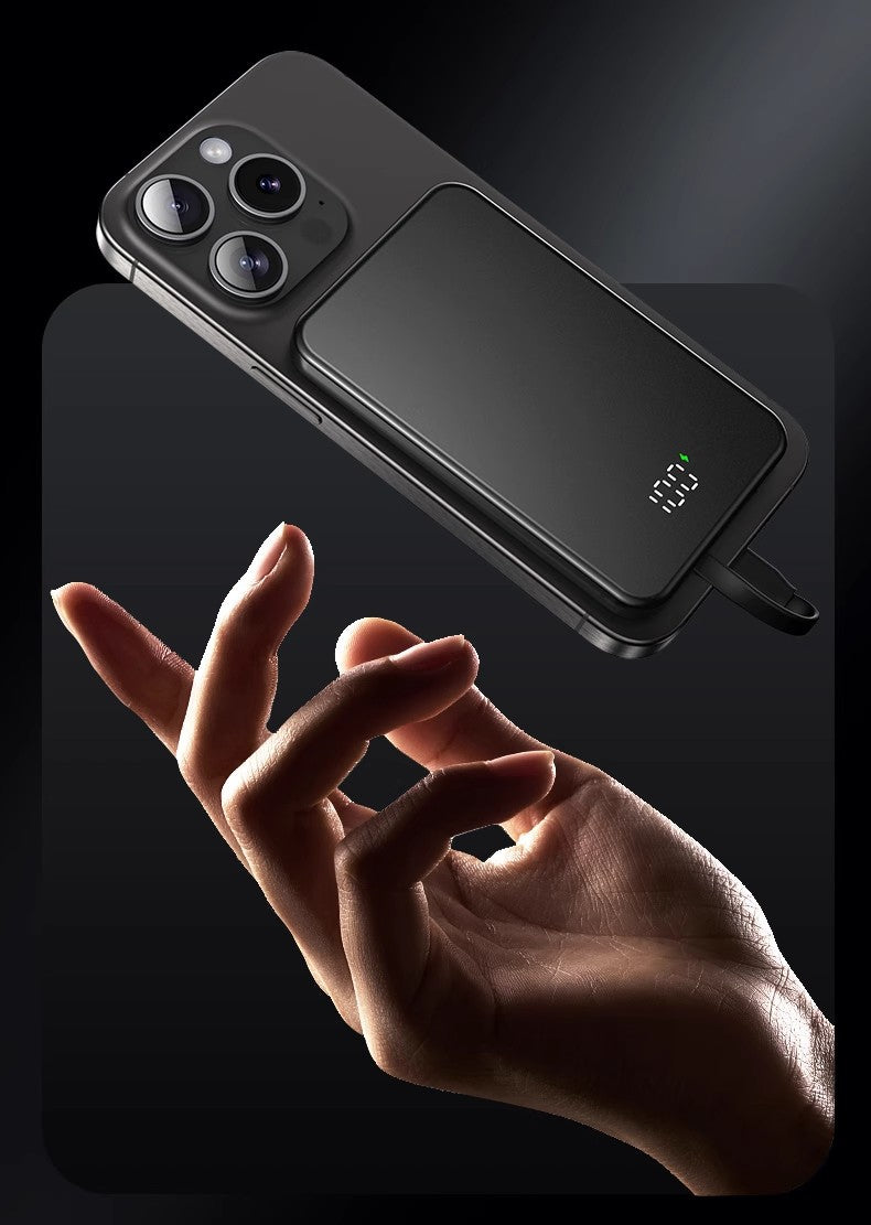 Built-in Cable Magnetic Aluminum Alloy Power Bank10000Ma Portable and Thin Mini Power Bank Gift Cross-Border