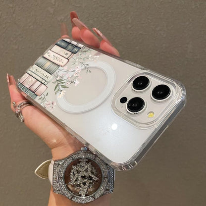 Soft Girl Magnetic Case for iPhone11/12/13/14/15/16/17/promax, Floral Bookshelf Lightweight, Drop-Proof, MagSafe Compatible | Perfect for Teen Girls