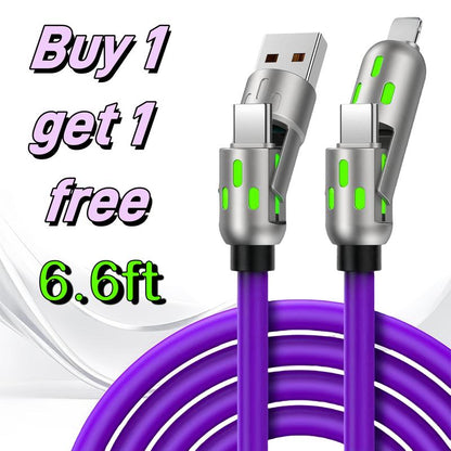 [Buy 1 Get 1 Free] 6.6ft  4-in-1 Multi USB Charging Cable with USB A,Type C,Lightning-MAX240W Fast Charging & Data Sync for iPhone16/15,iPad Pro, Samsung & Laptops fast charger usb cable 4-in-1 fast Breathing Light  -max 1 usb-c data 4 1 charging cable