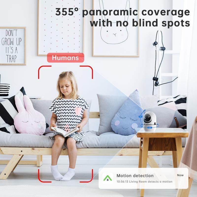 2MP Smart WiFi Pan-Tilt Security Camera with Human Detection, 2-Way Audio, IR Night Vision, IP64, Cloud/TF Storage, White