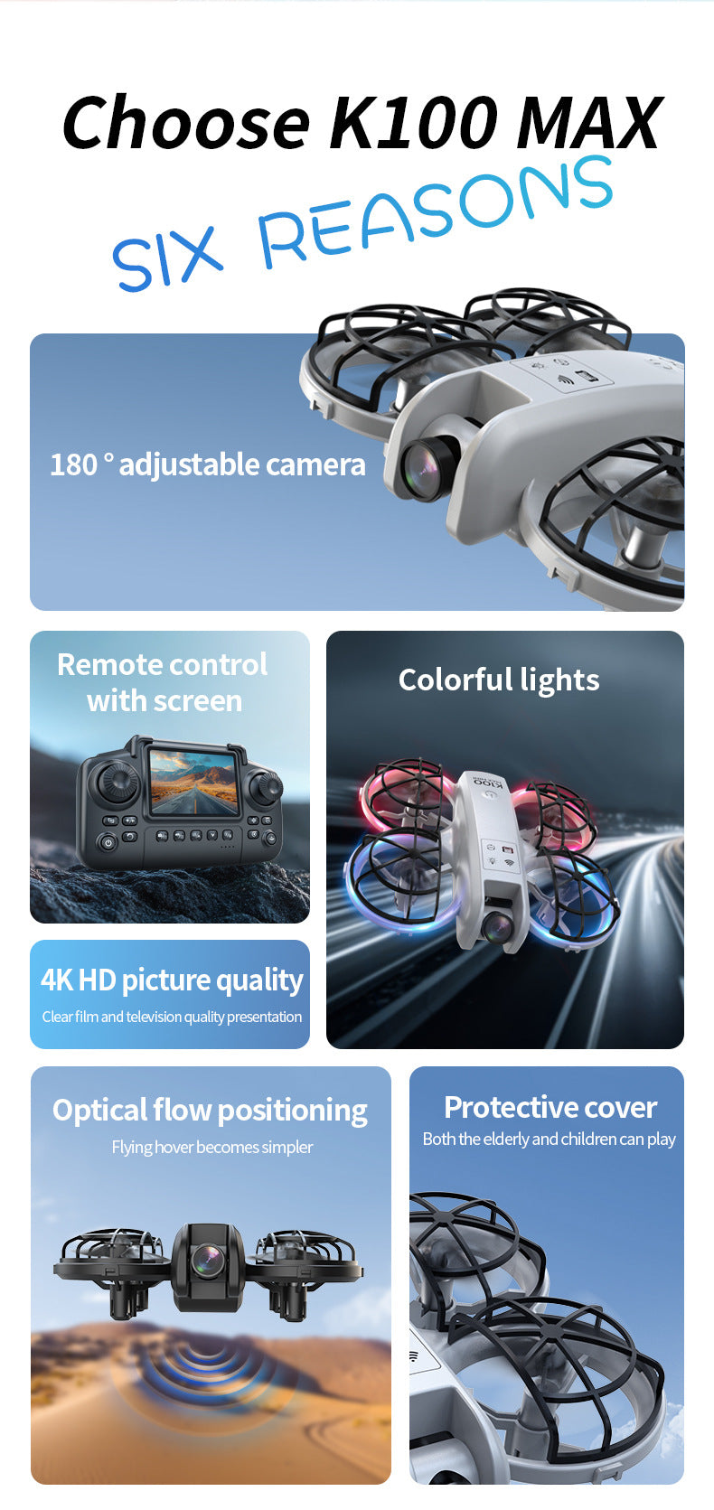 Cross-Border K100MINI Drone with Screen Remote Control Optical Flow Hover Dual Camera Lens HD Aerial Photography Remote Control Aircraft