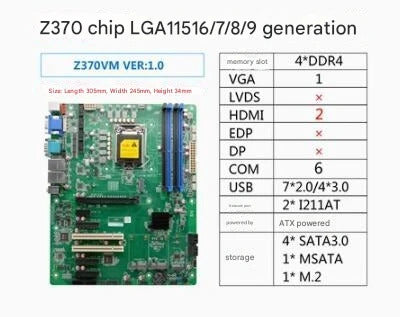 Z270 Z370 Motherboard ATX SBC 6/7/8/9th Core i3/i5/i7/i9 LGA1151 Desktop CPU IPC Industrial Mainboard with 6*COM 2*LAN DDR4 LPT