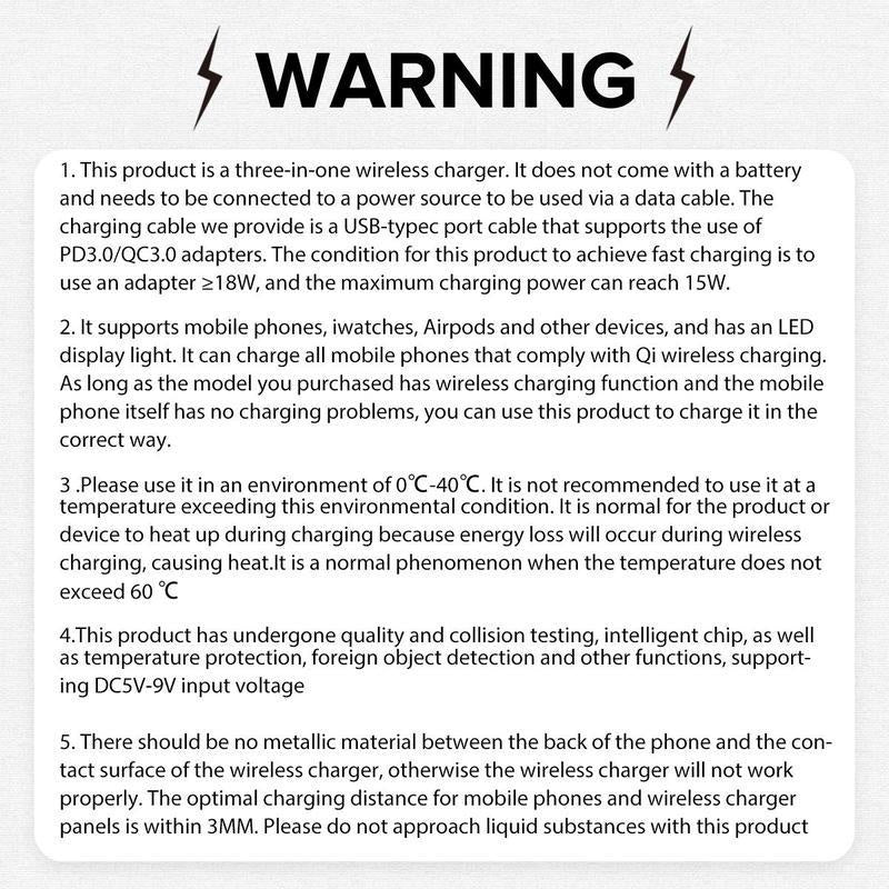 3-in-1 Wireless Charger, 15W Fast Wireless Charger, Foldable & Portable Design Wireless Charging Station for iPhone & Samsung Phone & iWatch & AirPods Series