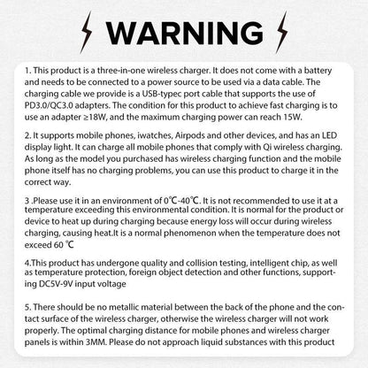 3-in-1 Wireless Charger, 15W Fast Wireless Charger, Foldable & Portable Design Wireless Charging Station for iPhone & Samsung Phone & iWatch & AirPods Series