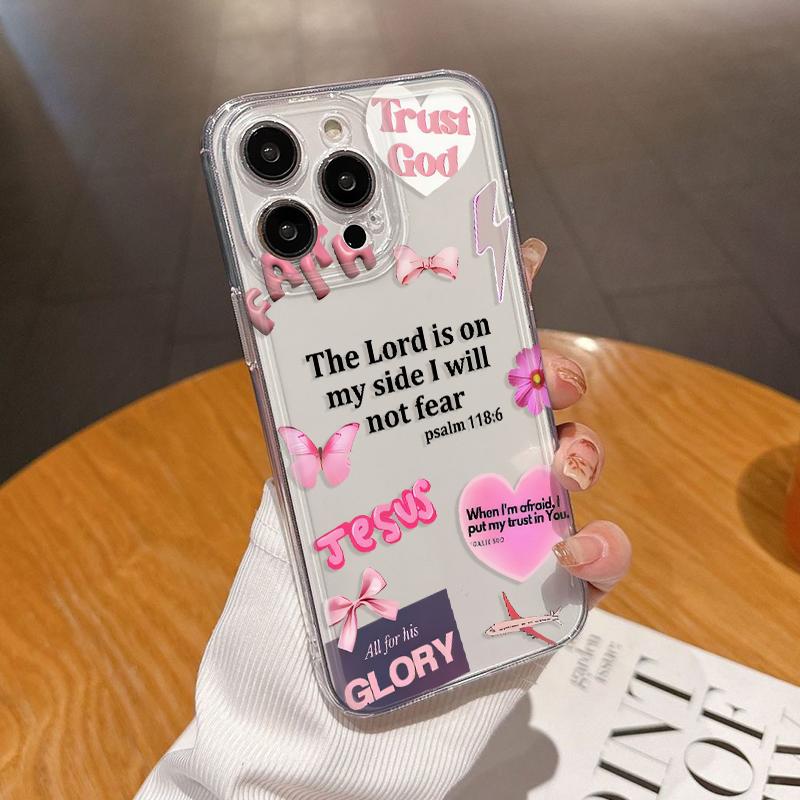 Faith Over Fear Psalm Christian Aesthetic TPU Pattern Phone Case for iPhone 15 16 14 Pro Max 13 12 11 XR XS Plus Non-Yellowing Clear Crystal Drop-proof Protection Slim Silicone Cover Cellphone Protective