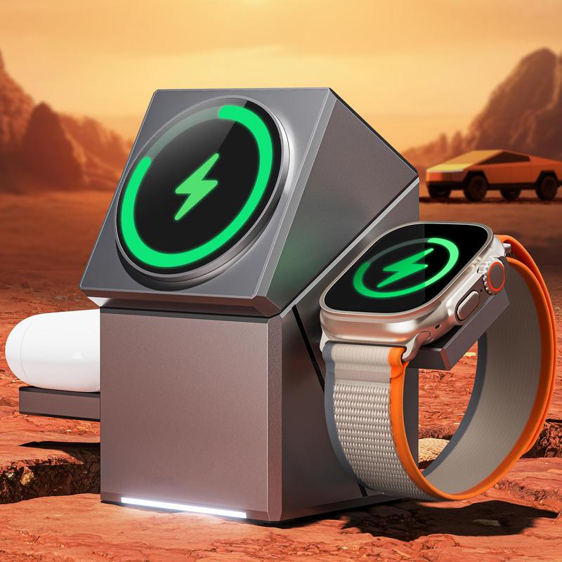 Three in one wireless charger, fast charging, Qi2 certified, suitable for iPhone, iWatch, AirPods headphone charging stations, touch pop-up charging, easy to carry wireless charger,Wireless Multi-Device Charging touch pop-up charging,Gifts,Mother's Day