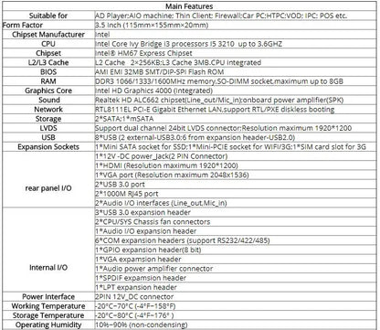 i5-3210M CPU 3.1G  New 3.5 inch Industrial mainboard SBC Onboard  2*core 4*Threads Ivy Bridge HM77 For AIO CNC EDM Firewall IPC