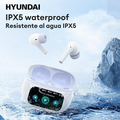 HYUNDAI Friend Pro Noise Reduction Headphones with Full Color Touch Charging Case, Robust Bass Stereo Audio Headset, IPX5 Waterproof & Anti-lost Search Function Earbuds