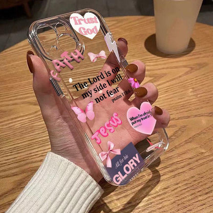 Faith Over Fear Psalm Christian Aesthetic TPU Pattern Phone Case for iPhone 15 16 14 Pro Max 13 12 11 XR XS Plus Non-Yellowing Clear Crystal Drop-proof Protection Slim Silicone Cover Cellphone Protective