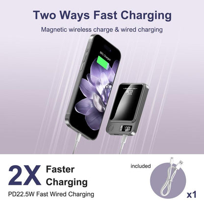 Green Springtok Digital Power Display 10000 mAh Ultra-Thin Mini Wireless Magnetic Power Bank for iPhone & Android Phones, Compact and Portable Charger Chargeable Smartphone Battery