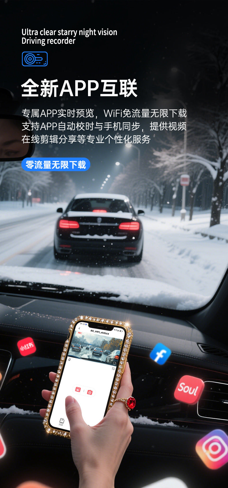 Private Model4K Ultra HD Recorder No-installation Night Vision Parking Monitoring GPS Dual Lens Dash Cam