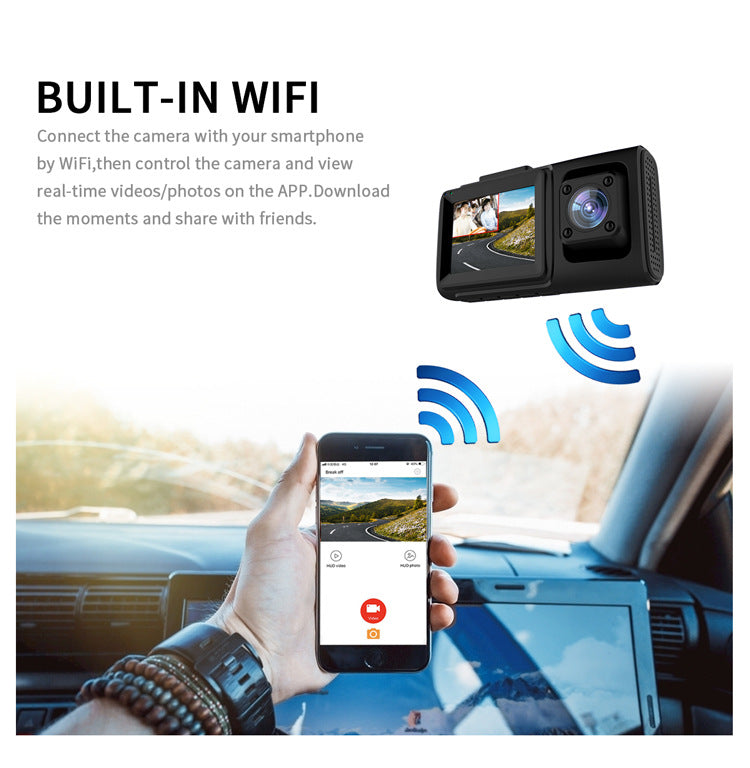 Cross-border Recorder HD Car Camera WiFi DVR Three-lens Dash Cam Factory Wholesale