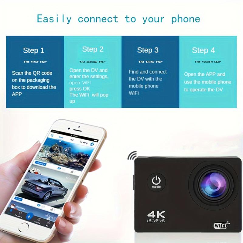 Action Camera with 4K 30FPS Ultra HD Video,12MP Photos, HDR,2.0" Image Sensor, Daily Streaming, HD camera, Stabilization