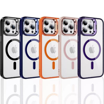 2025 Upgraded MagSafe Case for iPhone 16 Pro Max 15 14 Plus 12 11 with Metal Camera Stand & Lens Protector Film, Shockproof Clear Case Compatiable with MagSafe Charging, Magnetic Phone Cover For iPhone 16/15/14/13/12/11