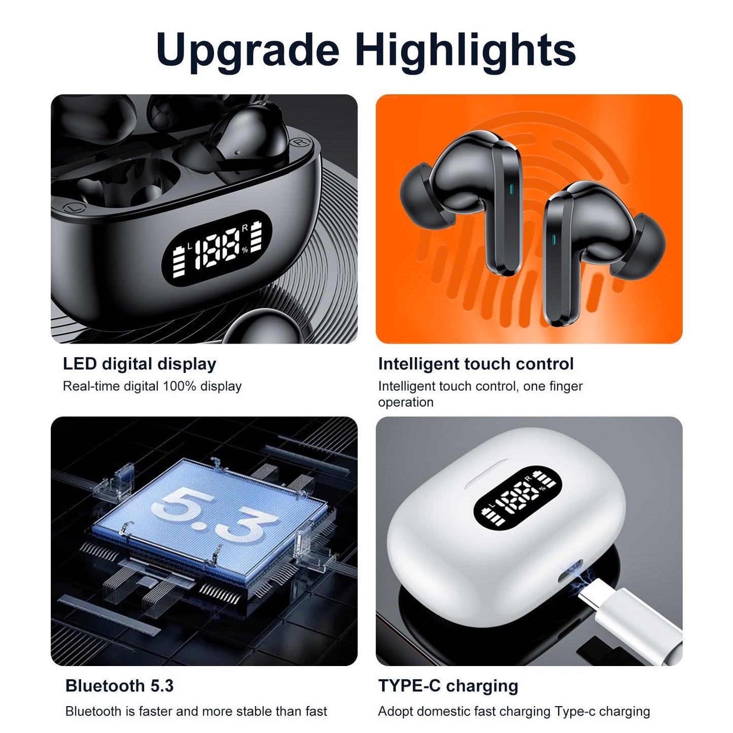 AI Cross-Border F05 Wireless Bluetooth Earphones for Phone Calls, LED Display, Deep Bass, Touch Control, Gaming Low Latency