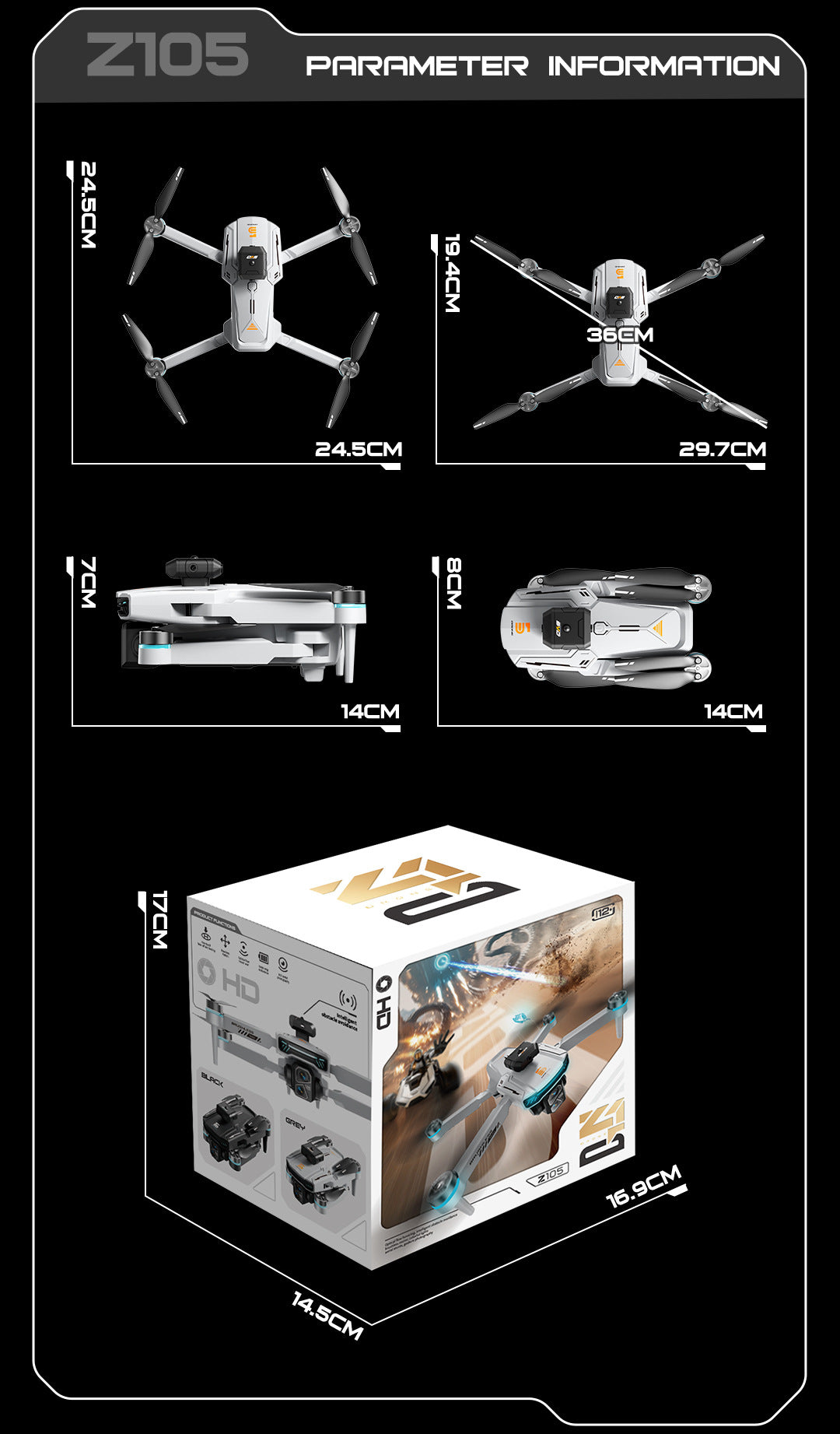 Cross-Border Z105Drone remote control with screen HD aerial photography brushless motor obstacle avoidance quadcopter toy airplane