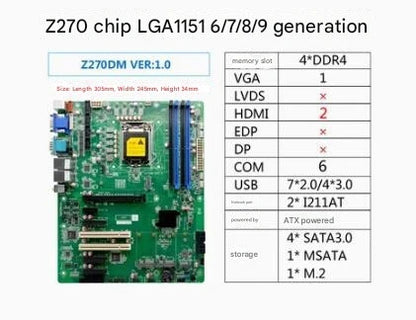 Z270 Z370 Motherboard ATX SBC 6/7/8/9th Core i3/i5/i7/i9 LGA1151 Desktop CPU IPC Industrial Mainboard with 6*COM 2*LAN DDR4 LPT