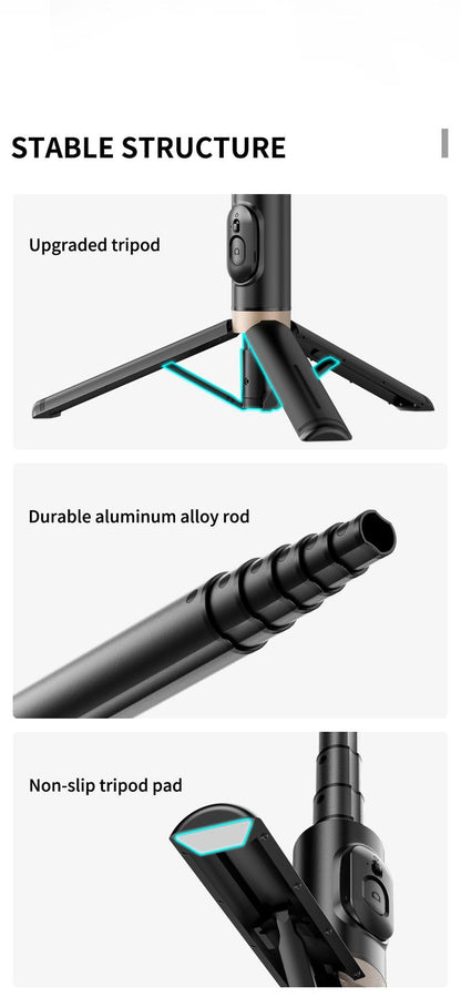 HANENO Portable Selfie Stick Tripod with Remote Bluetooth, Telescopic Design for iPhone, Upgraded Tripod for Travel and Recording Vlogging Kit Camera Stabilizer Electronic Gadgets Aluminum Android Cellphone Smartphone Tk Q12 Black