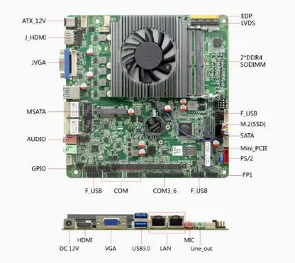 5205u Mini-ITX Motherboard 10th Celeron Intel CPU IPC SBC Embedded Ultra-thin Mainboard with 6COM LAN DC12V DDR4 6USB LVDS