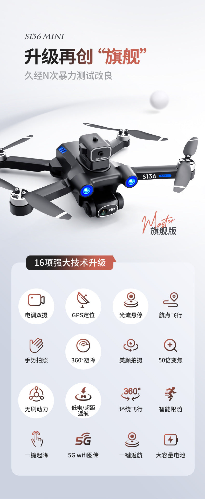 Cross-Border S136Uav GPS Positioning Brushless Motor HD Dual Camera Aerial Photography Obstacle Avoidance Remote Control Aircraft Drone