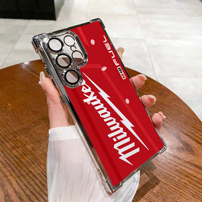 Designed for SAMUNG Galaxy S24/S23/S22 S24+ Smartphone Ultra FE Plus Phone Electroplating luxury transparent four corner anti drop and shockproof phone case Red Pattern Milwaukee Phone Case C010 Screen Protector Protection Screen Protector Protection