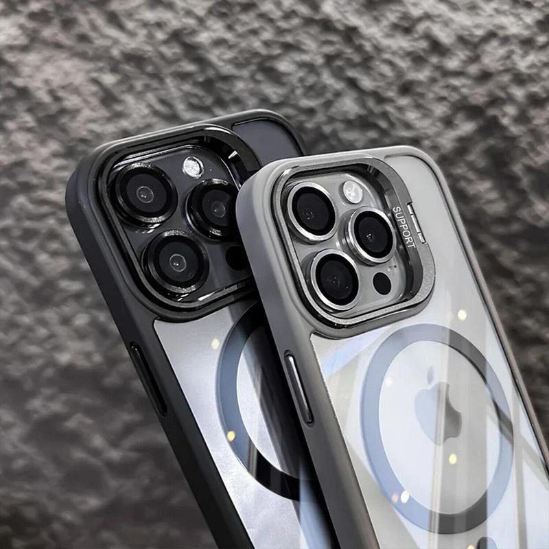 2025 Upgraded MagSafe Case for iPhone 16 Pro Max 15 14 Plus 12 11 with Metal Camera Stand & Lens Protector Film, Shockproof Clear Case Compatiable with MagSafe Charging, Magnetic Phone Cover For iPhone 16/15/14/13/12/11