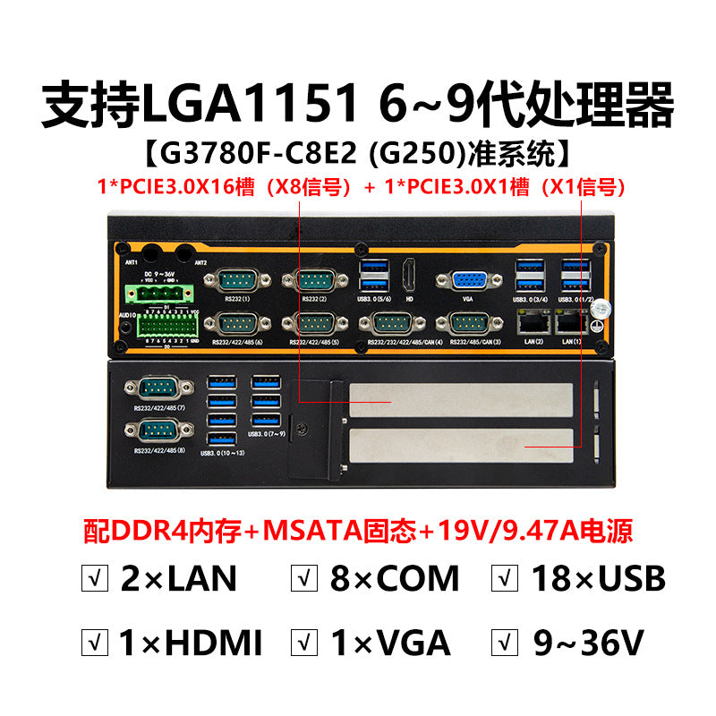 G37-C8E2 Dual Network 8 Serial Port Industrial Computer Dual PCIE Rail DIN Industrial Host Vision Industrial Computer