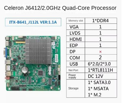 Материнская плата J6412 Mini-ITX, процессор Celeron Intel, IPC SBC, встраиваемая, безвентиляторная, ультратонкая материнская плата с COM LAN LPT DC-12V DDR4 EDP LVDS