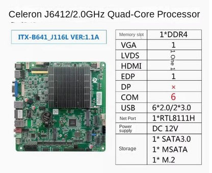 Материнская плата J6412 Mini-ITX, процессор Celeron Intel, IPC SBC, встраиваемая, безвентиляторная, ультратонкая материнская плата с COM LAN LPT DC-12V DDR4 EDP LVDS