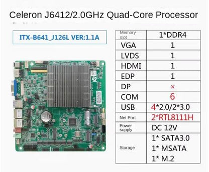 Материнская плата J6412 Mini-ITX, процессор Celeron Intel, IPC SBC, встраиваемая, безвентиляторная, ультратонкая материнская плата с COM LAN LPT DC-12V DDR4 EDP LVDS
