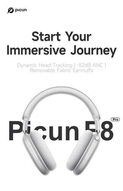 Picun F8 Pro Wireless Headphones - 52dB Noise Cancellation, 5 Smart ENC Mics, Detachable Fabric Ear Cushions, 140 Hour Long Battery Life,  Premium Audio Seamless Dual Device Connection for All-Day Use and Boosted Productivity Bluetooth