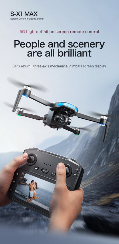 Cross-Border S-X1Drone Remote Control Belt5.9inch screen three-axis gimbal GPS Aerial Photography Four-Axis Remote Control Aircraft