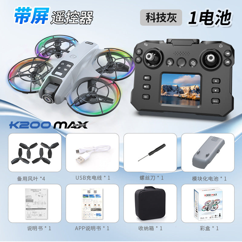 Cross-Border K200 Drone Brushless with Screen Aerial Photography Aircraft Optical Flow Positioning Color Light Full Protection Remote Control Plane