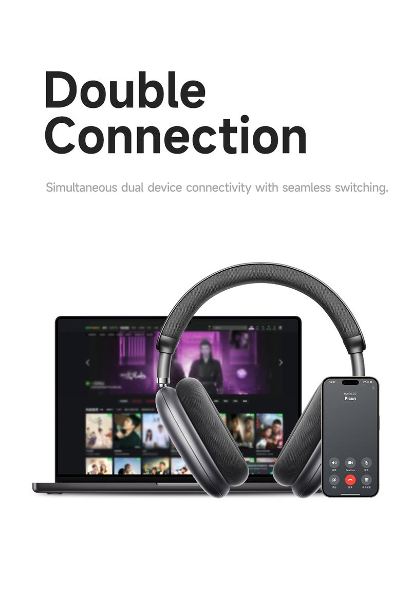 Picun F8 Pro Wireless Headphones - 52dB Noise Cancellation, 5 Smart ENC Mics, Detachable Fabric Ear Cushions, 140 Hour Long Battery Life,  Premium Audio Seamless Dual Device Connection for All-Day Use and Boosted Productivity Bluetooth